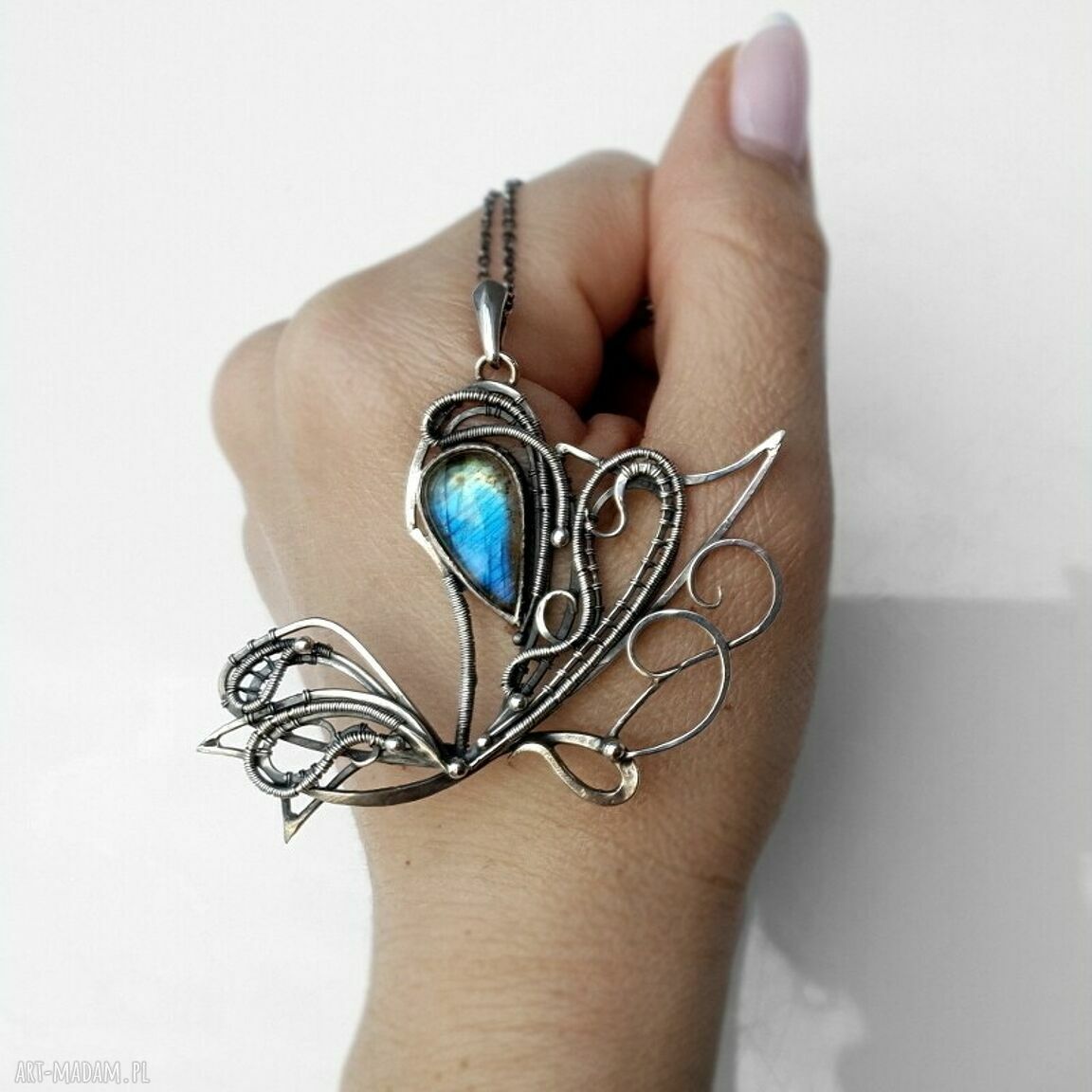 Papilon - srebrny naszyjnik z labradorytem (wire wrapping)