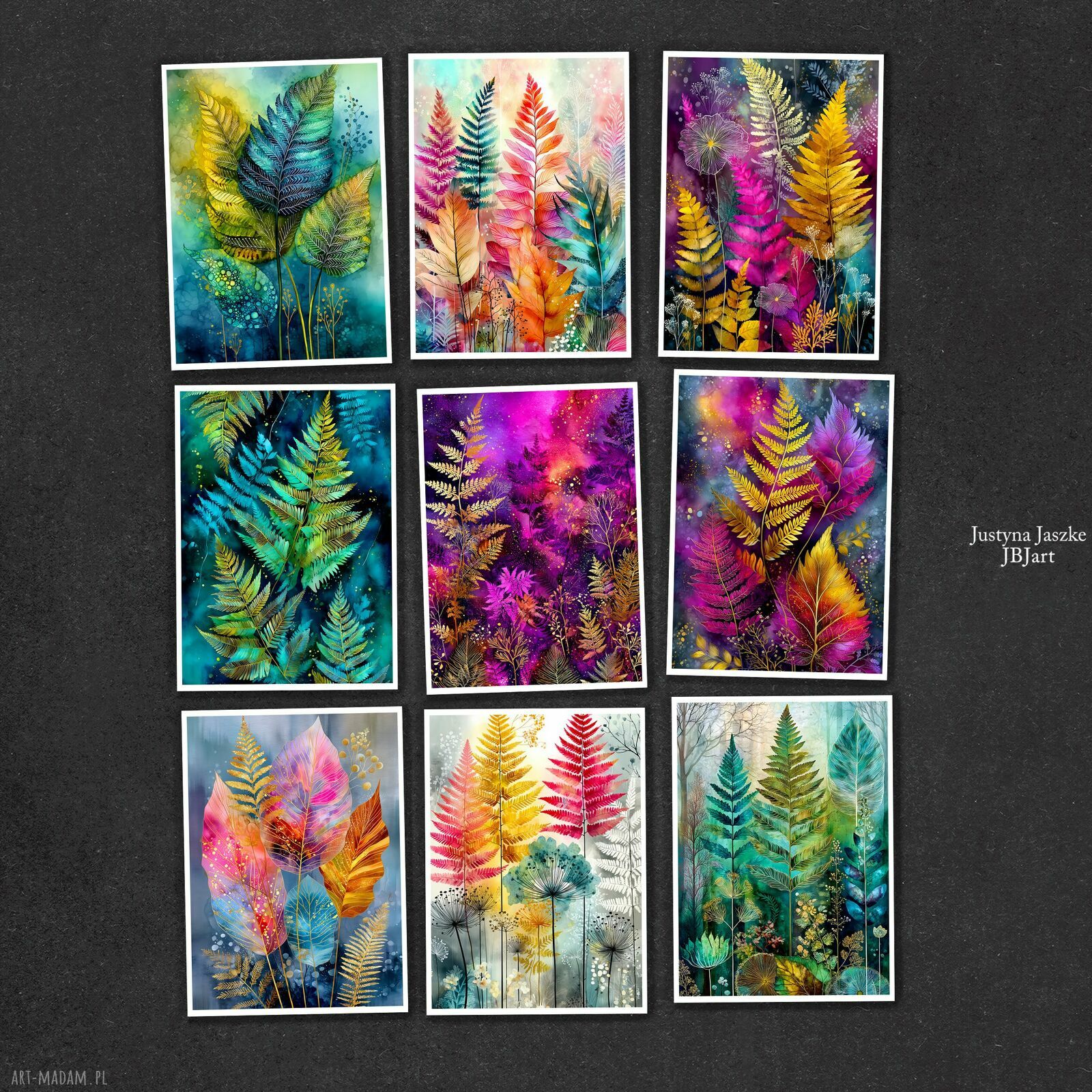 Paprocie - zestaw 9 grafik 15x21 cm z kolekcji Natura