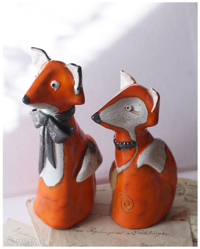 Para lisków z ceramiki handmade