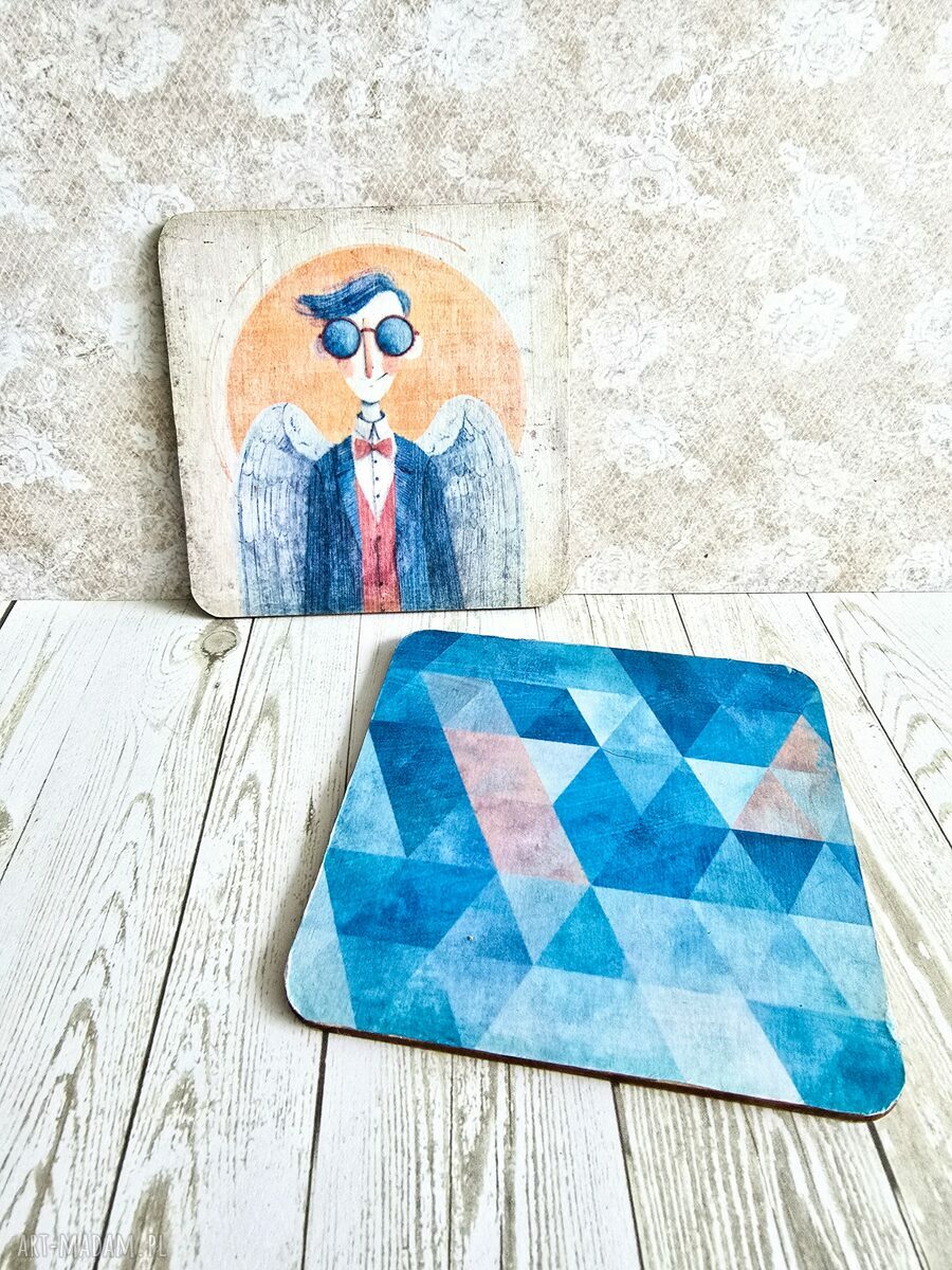 Para podkładek drewnianych Anielski duet 10x10 cm - dla pary