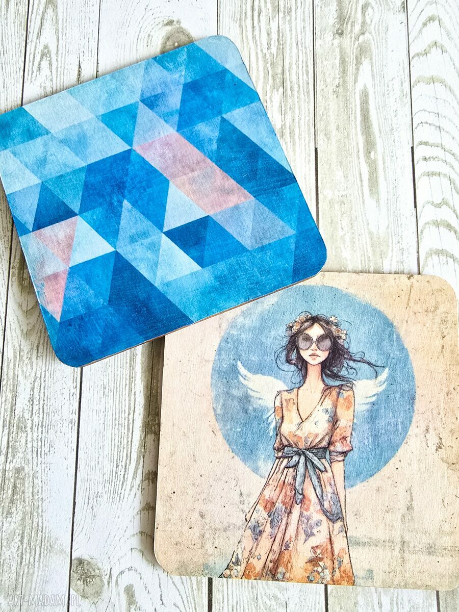 Para podkładek drewnianych Anielski duet 10x10 cm - dla pary