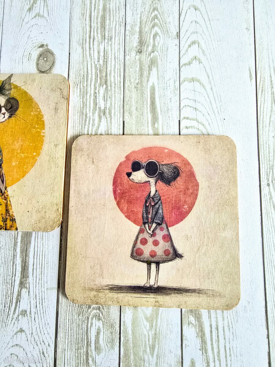 Podkładki pod kubek Przyjaciółki na zawsze 2 - para z kotem i psem retro