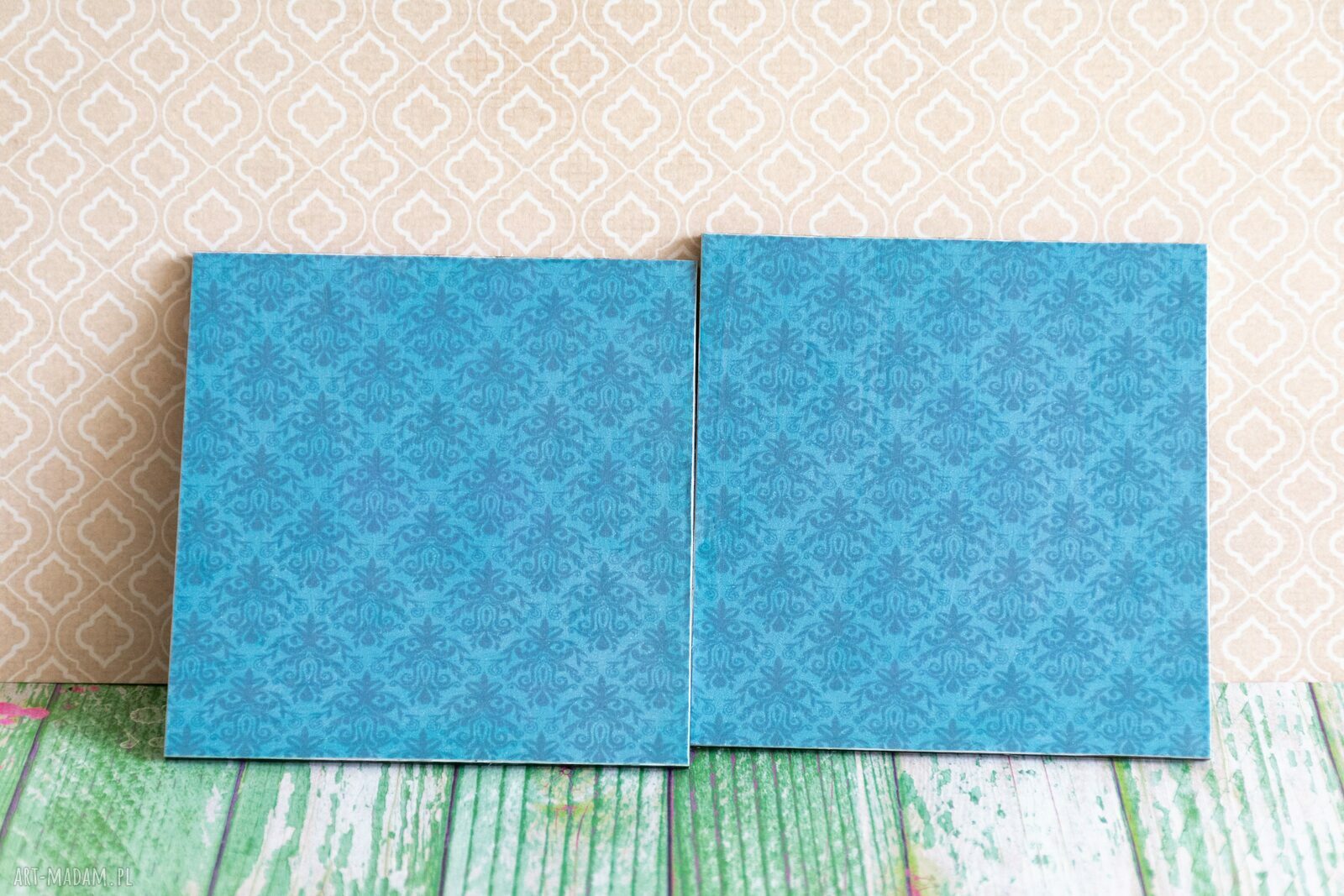 Para podkładek Rowerowe love - no waste, rustykalne 10x10 cm z decoupage