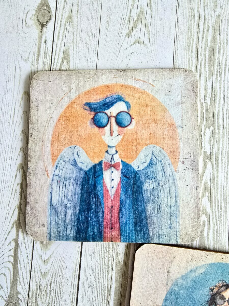 Para podkładek drewnianych Anielski duet 10x10 cm - dla pary