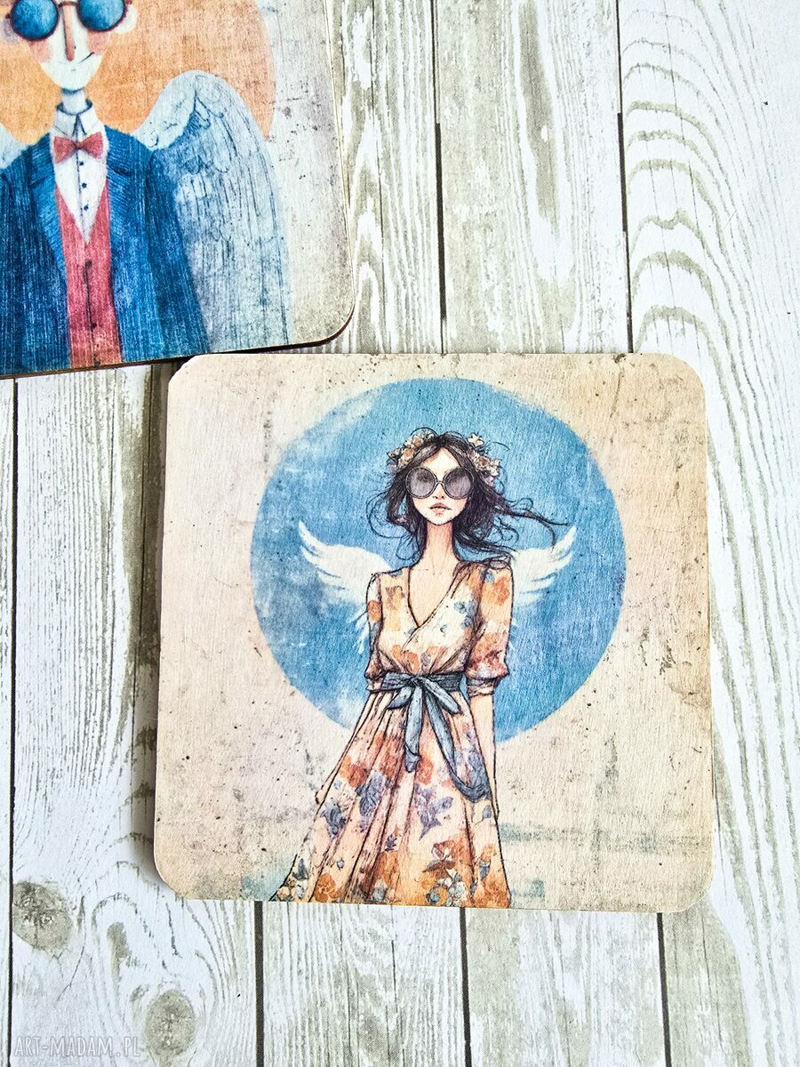 Para podkładek drewnianych Anielski duet 10x10 cm - dla pary