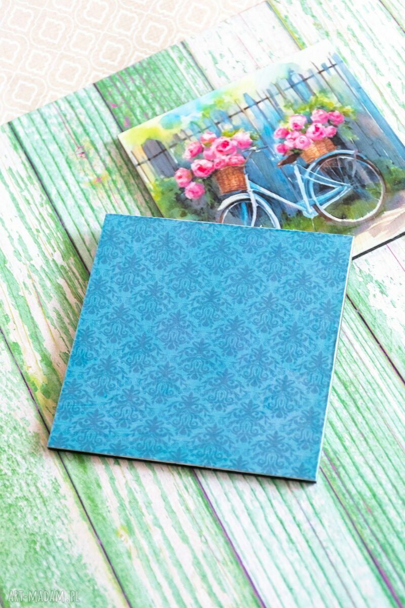 Para podkładek Rowerowe love - no waste, rustykalne 10x10 cm z decoupage