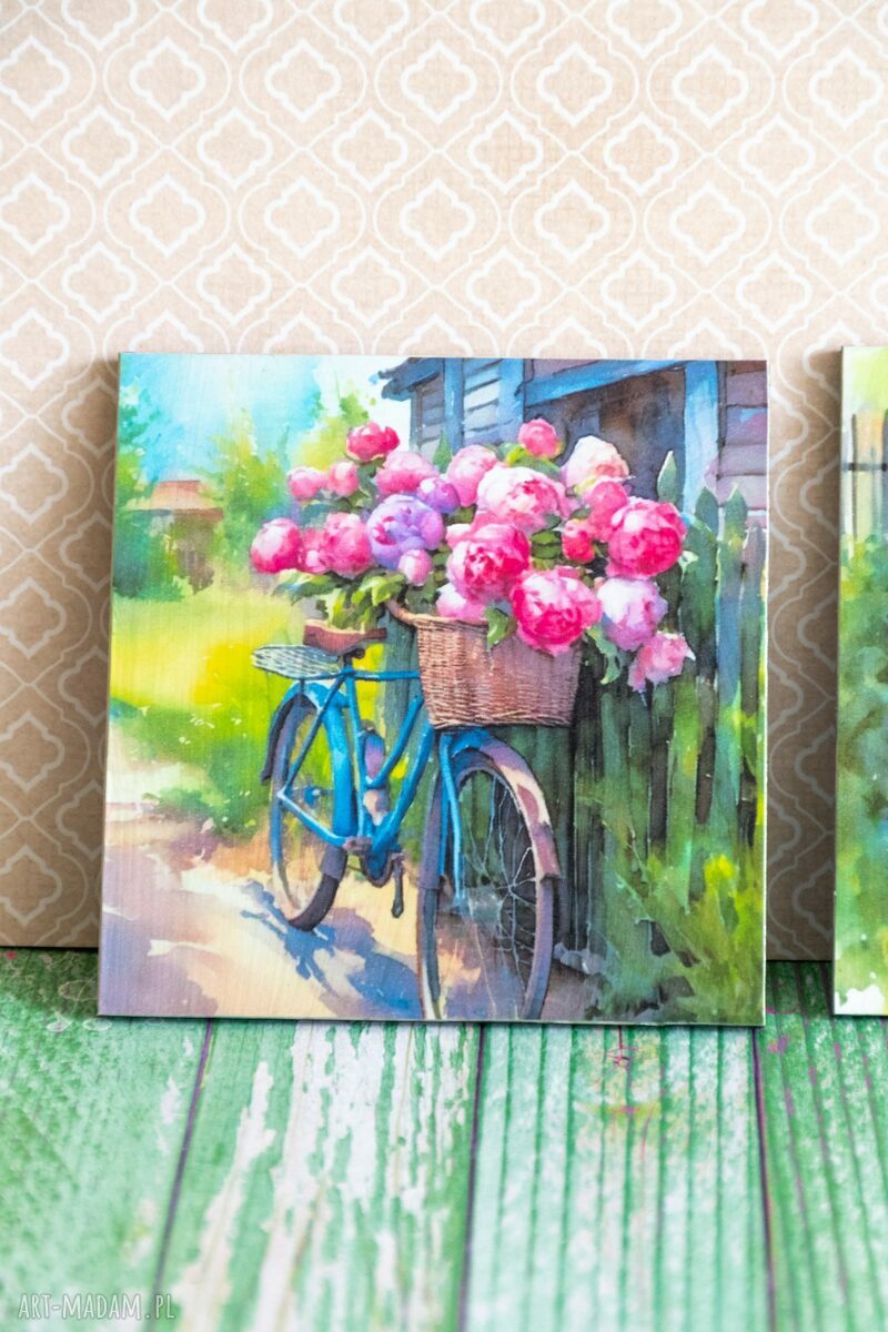 Para podkładek Rowerowe love - no waste, rustykalne 10x10 cm z decoupage