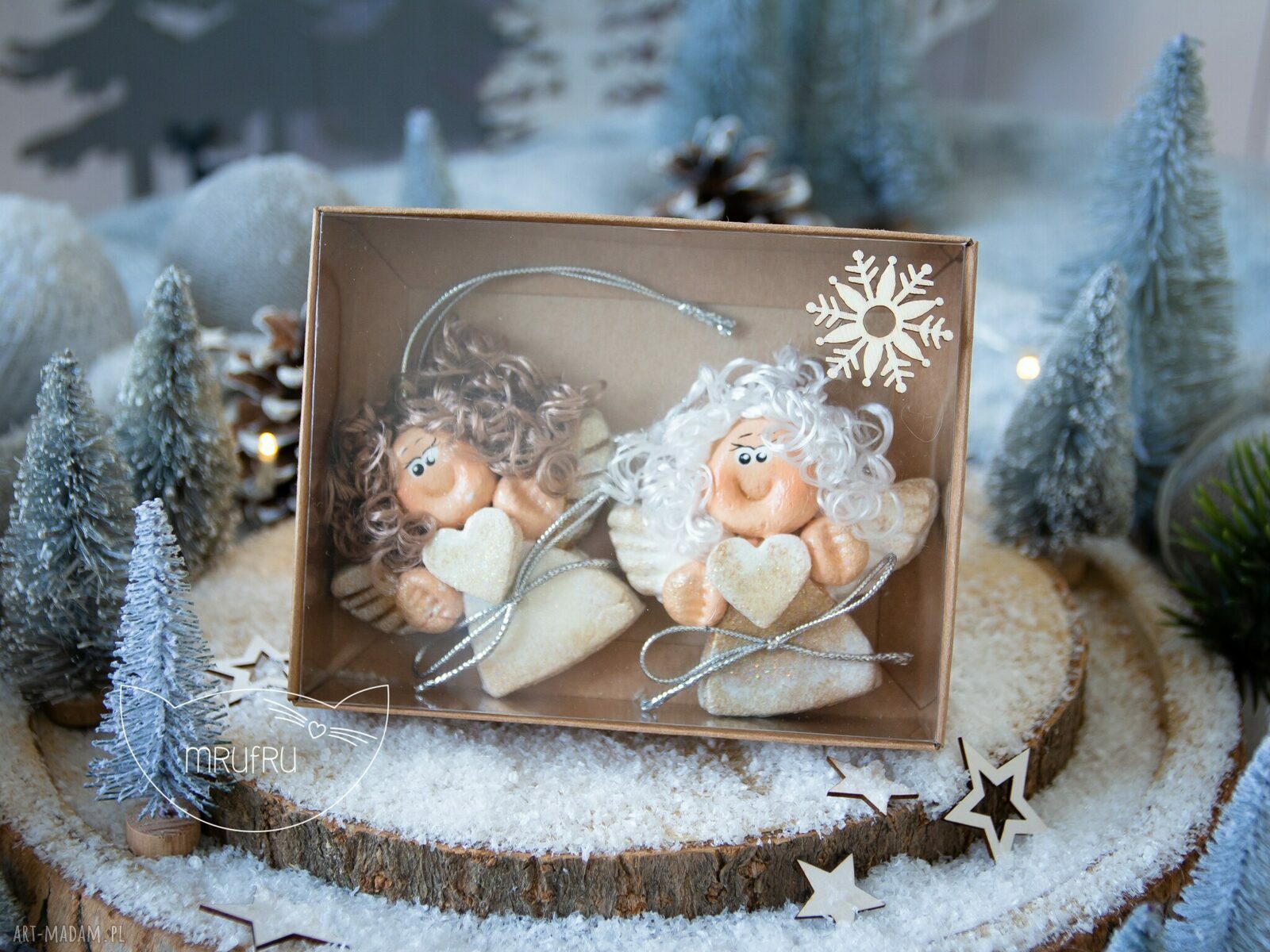 pomysł na upominki na święta: Para ŚWIĄTECZNYCH ANIOŁKÓW na zawieszce. BOŻE NARODZENIE. Hand Made