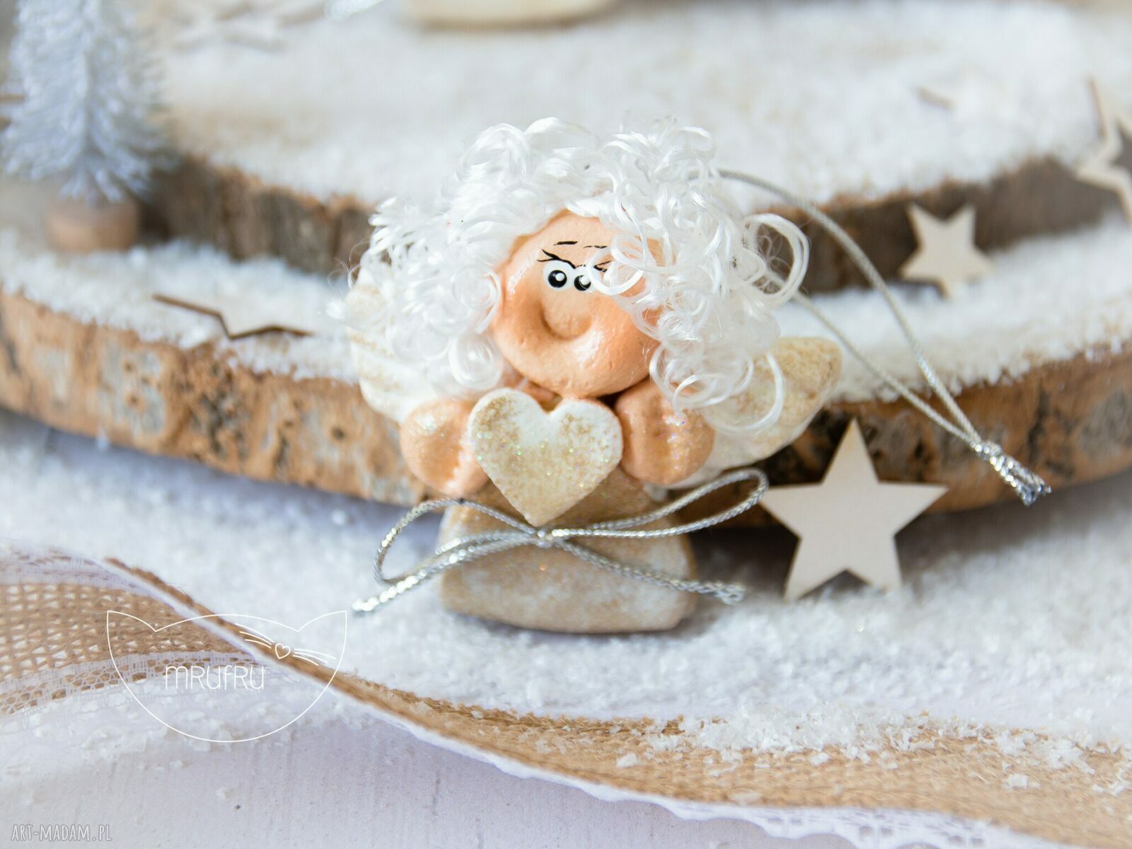pomysł na upominki na święta: Para ŚWIĄTECZNYCH ANIOŁKÓW na zawieszce. BOŻE NARODZENIE. Hand Made