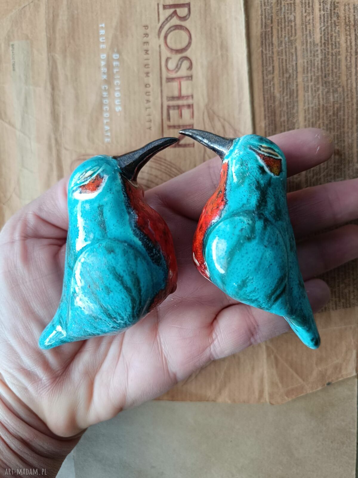 Para zimorodków - ceramiczne ptaszki na półkę