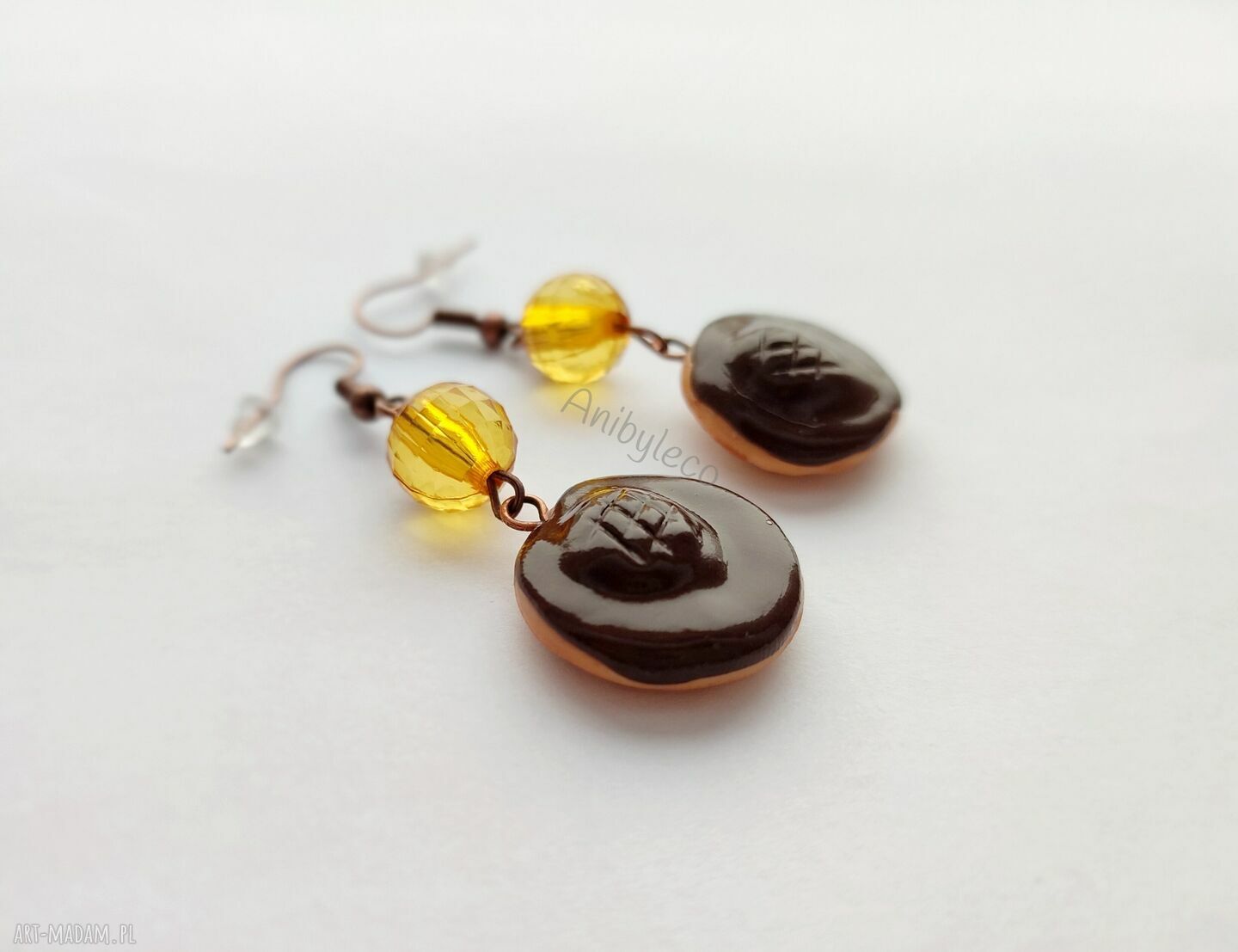 Paranczowe Delicje - kolczyki ciastko handmade z koralikami