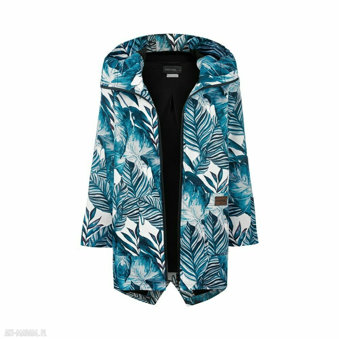 Płaszcz przeciwdeszczowy wodoodporny kolorowy turkusowe liście