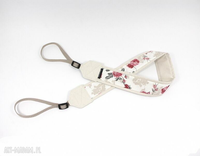 Pasek do aparatu camera strap ecru z różami
