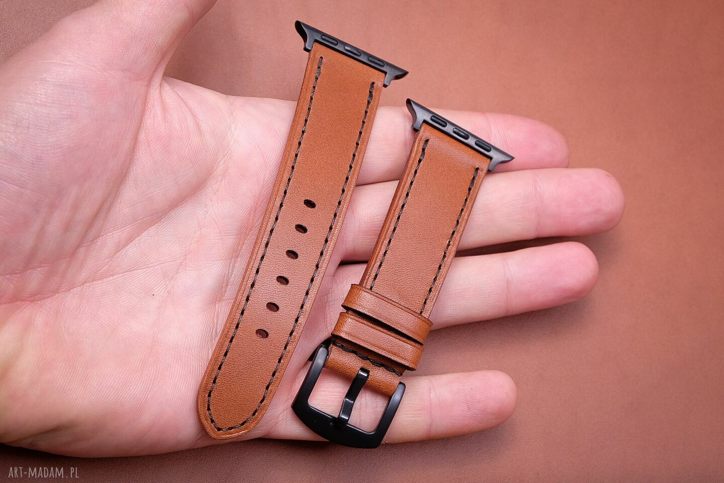 Pasek do Apple Watch Ultra z włoskiej skóry Koala - jasny brąz, ręczne szycie