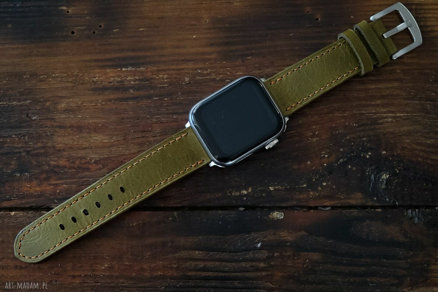 Oliwkowy pasek do Apple Watch z włoskiej skóry Ponte