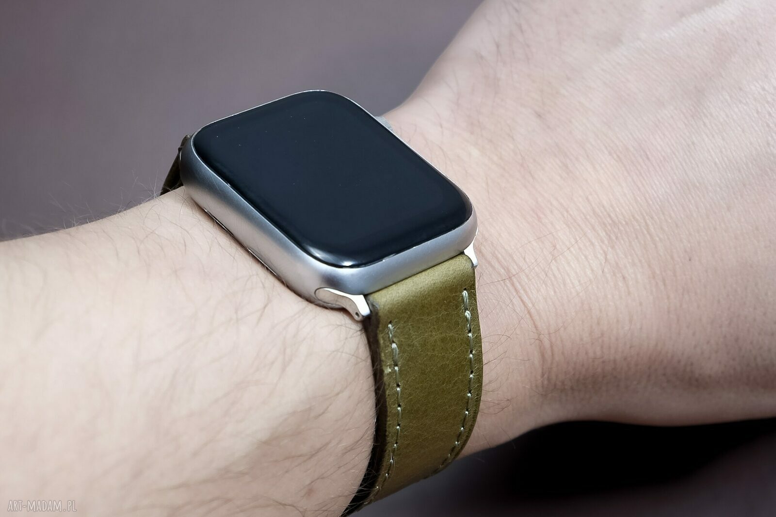 Oliwkowy pasek do Apple Watch z włoskiej skóry Ponte