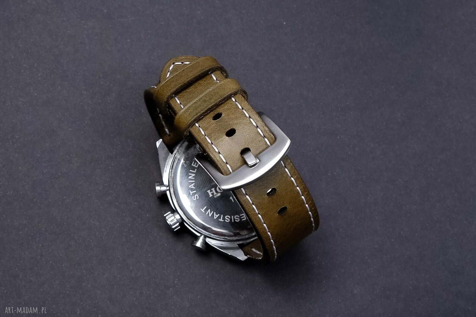 Oliwkowy pasek do Apple Watch z włoskiej skóry Ponte