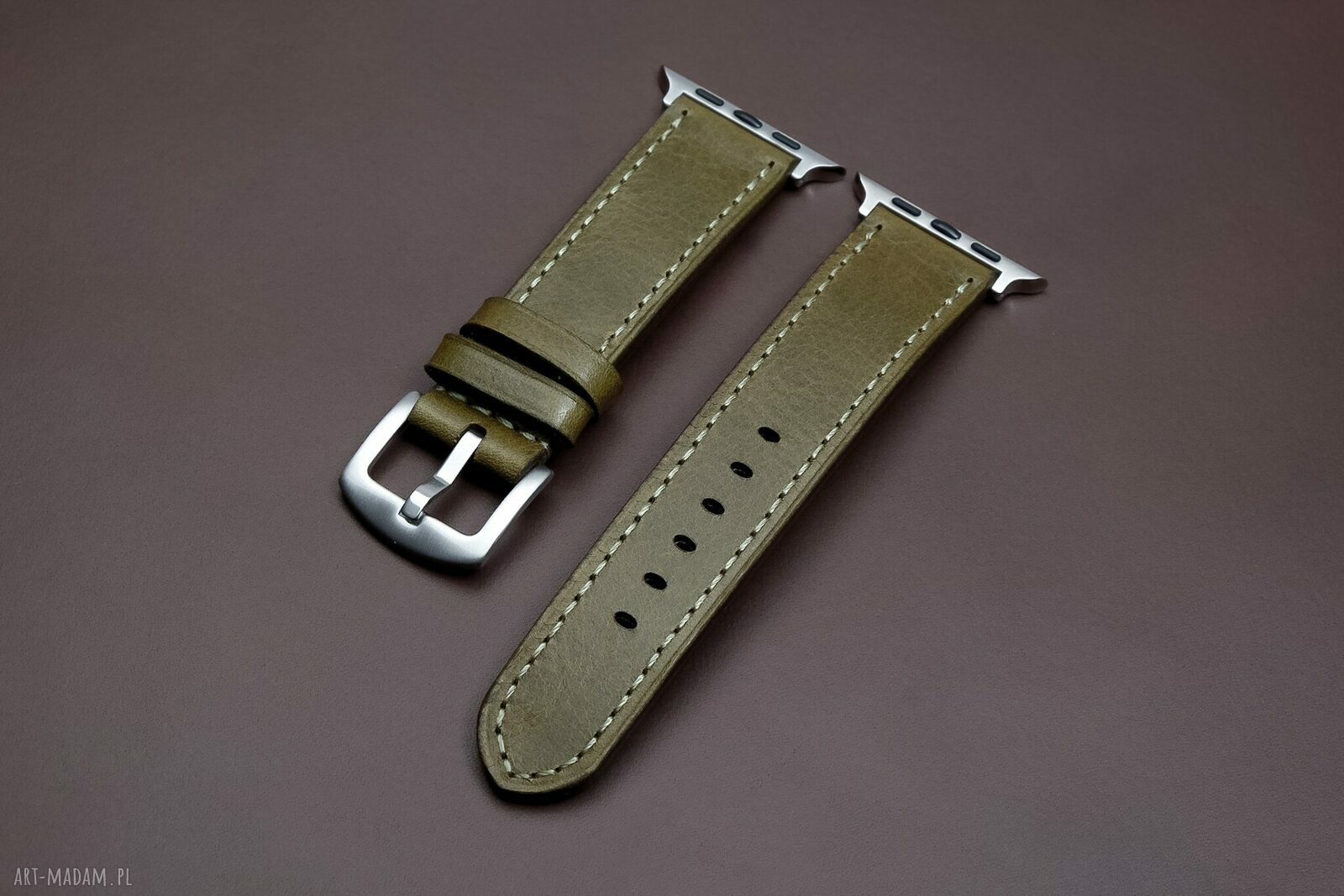 Oliwkowy pasek do Apple Watch z włoskiej skóry Ponte
