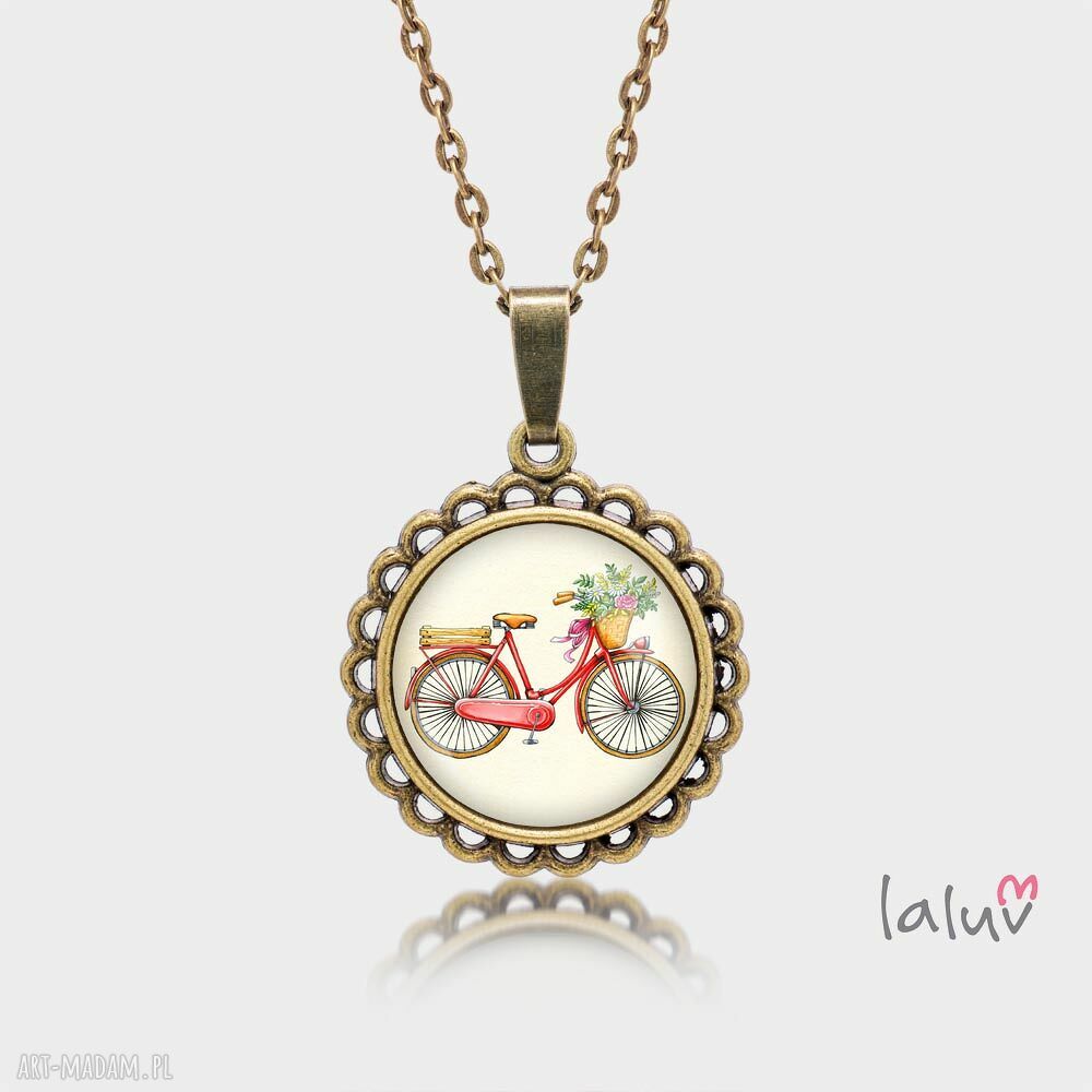 Medalion okrągły LOVE BIKE - ręcznie robiony naszyjnik z grafiką