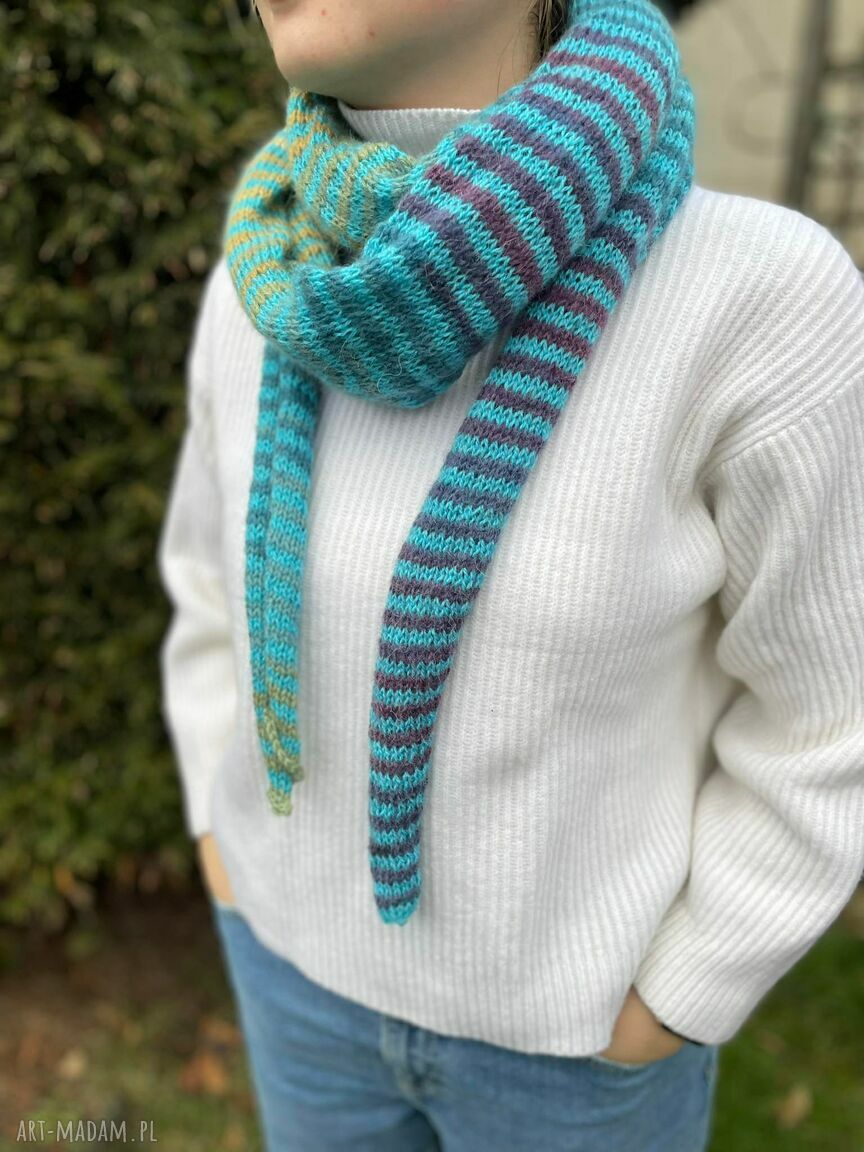 Paskoszal - kolorowy baktus handmade z wełny i akrylu (styl boho folk)