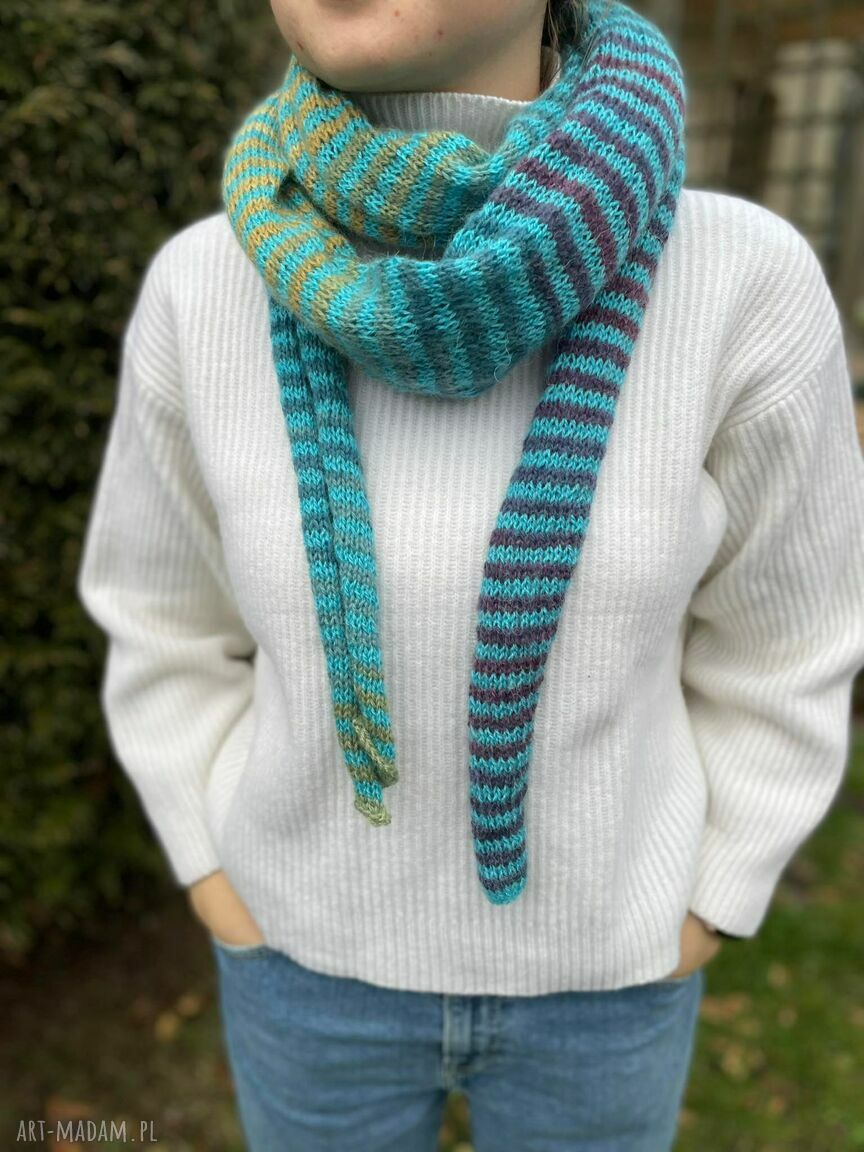 Paskoszal - kolorowy baktus handmade z wełny i akrylu (styl boho folk)