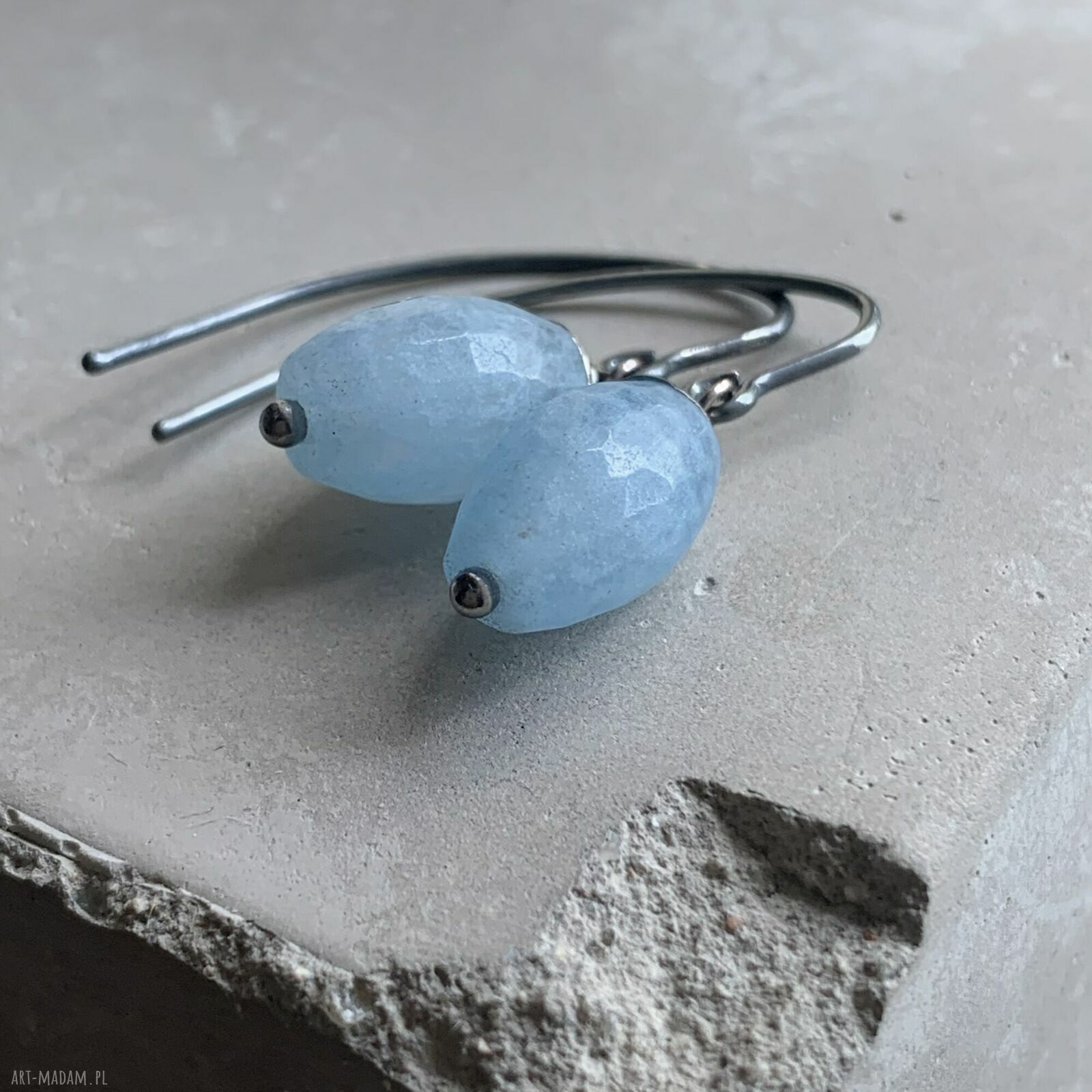 Kolczyki Pastel Blue z kwarcem błękitnym i srebrem 925 na biglach