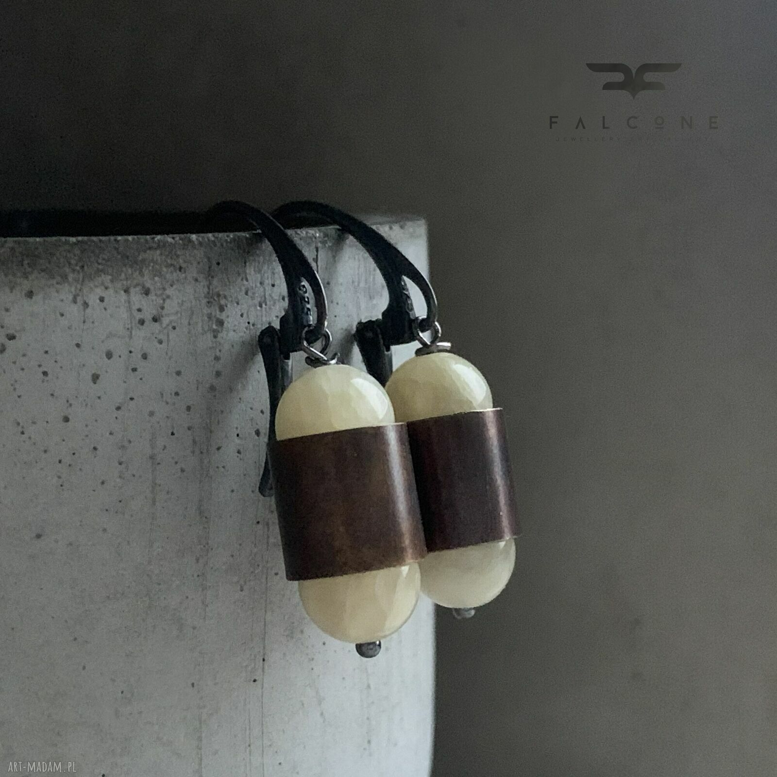 Kolczyki Pastel Yellow & Velvet Brown - jadeit w patynowanym mosiądzu (srebro 925)