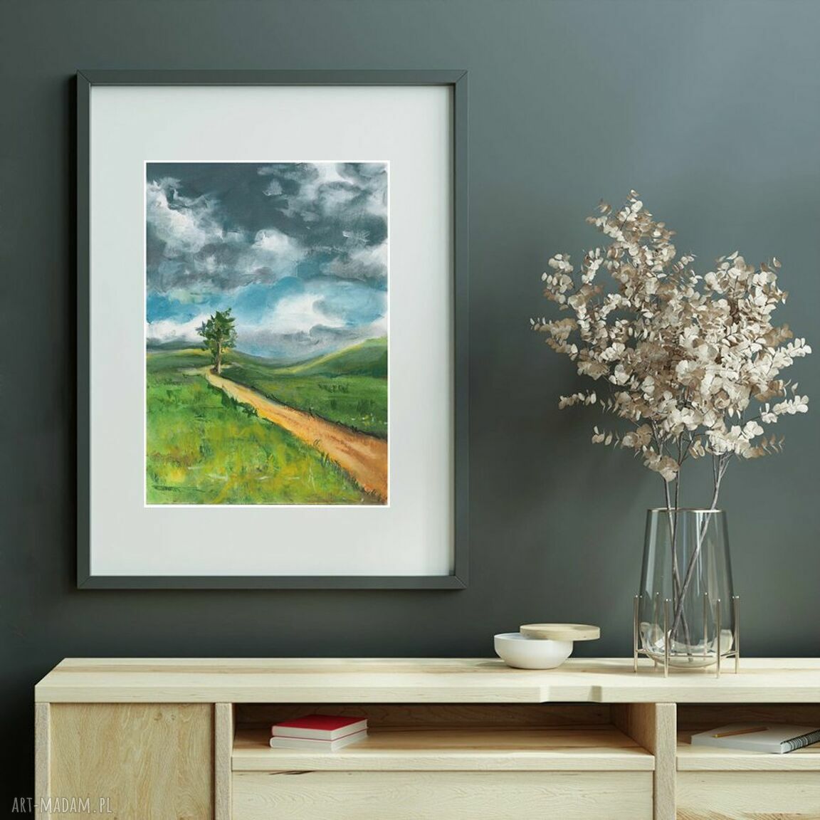 Widoczek z chmurami - pastel na czarnym papierze A4