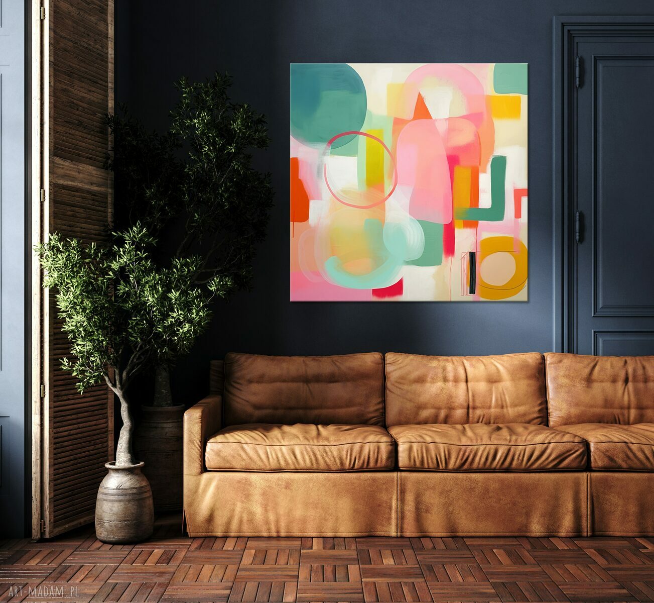 Pastelowa abstrakcja 80x80 cm - kolorowy obraz abstrakcyjny na płótnie