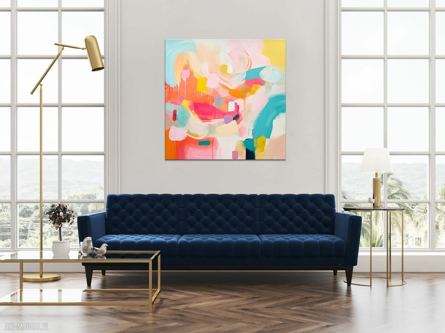 Pastelowa abstrakcja na płótnie 50x50 cm - kwadratowy obraz do salonu i biura