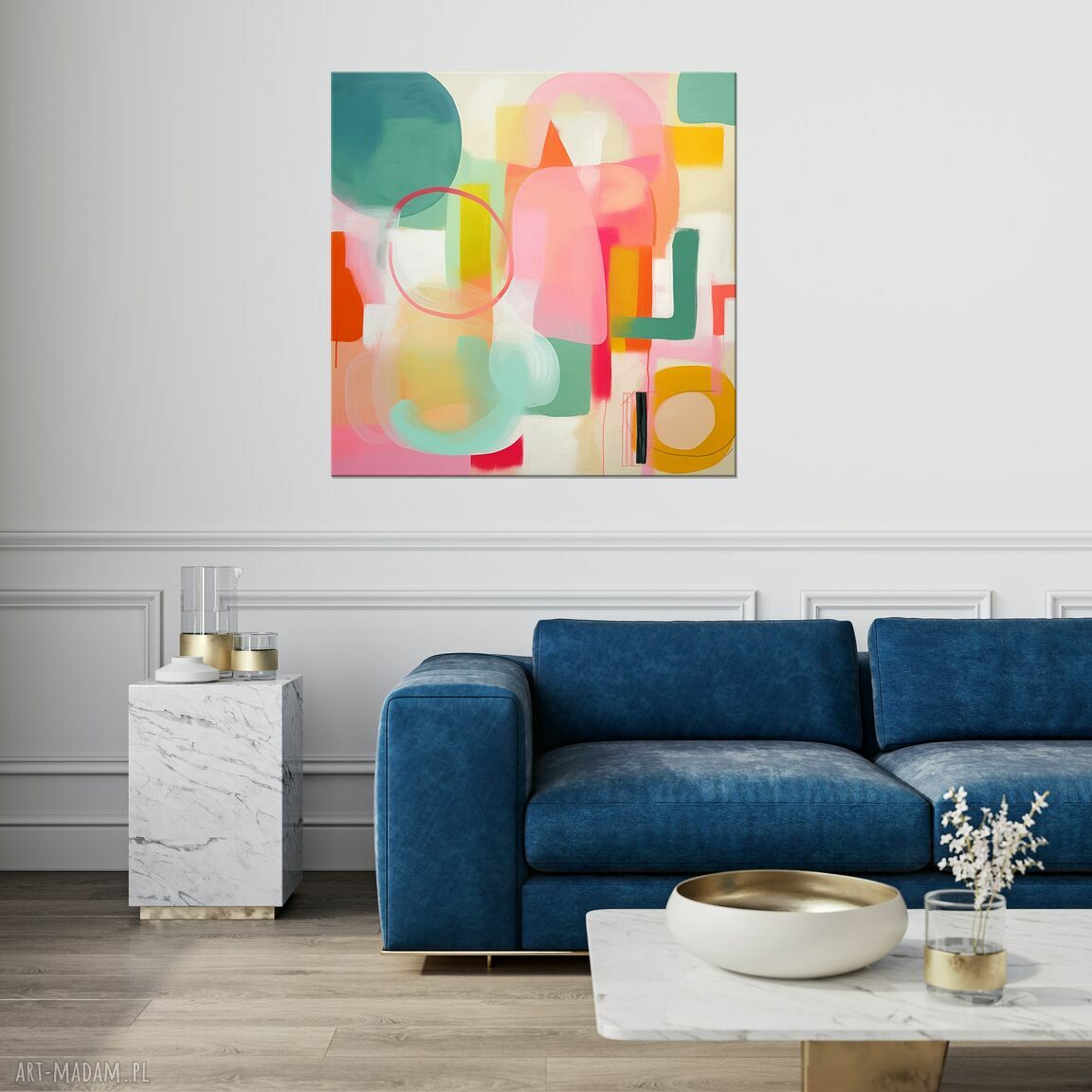 Pastelowa abstrakcja 80x80 cm - kolorowy obraz abstrakcyjny na płótnie