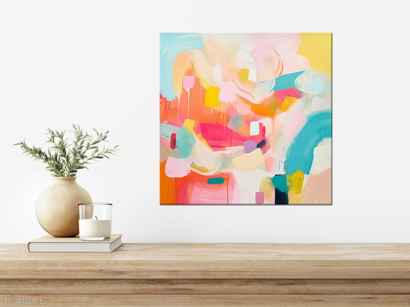 Pastelowa abstrakcja na płótnie 50x50 cm - kwadratowy obraz do salonu i biura