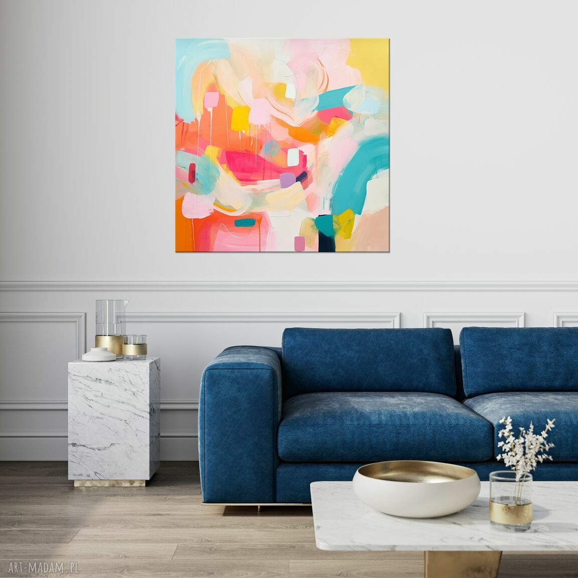 Pastelowa abstrakcja na płótnie 50x50 cm - kwadratowy obraz do salonu i biura