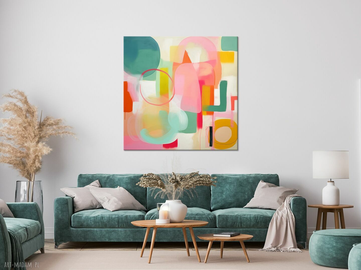 Pastelowa abstrakcja 80x80 cm - kolorowy obraz abstrakcyjny na płótnie
