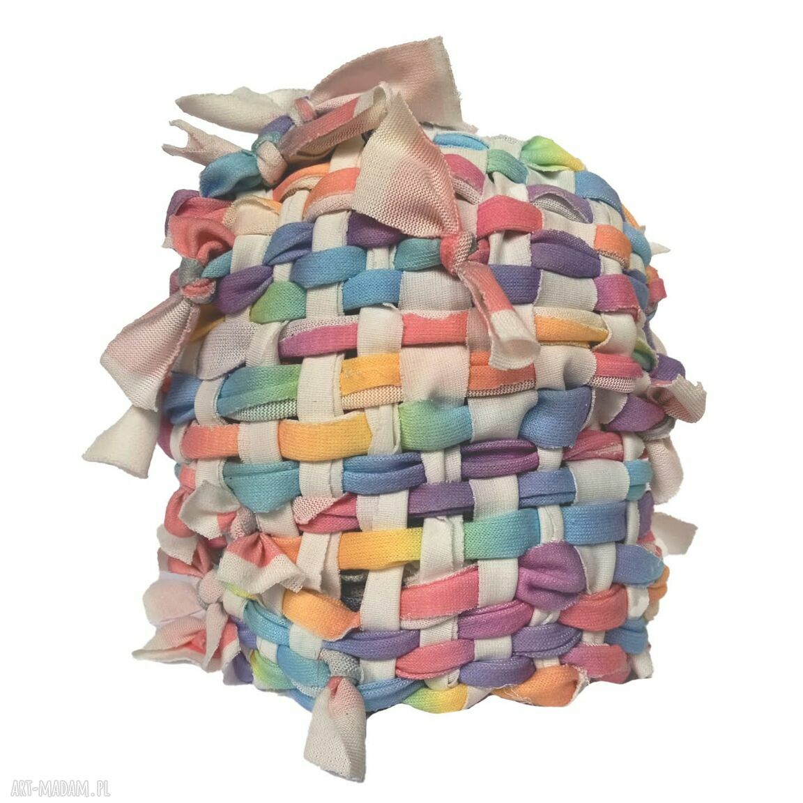 Pastelowa czapka tkana - ręcznie wytkana na krośnie