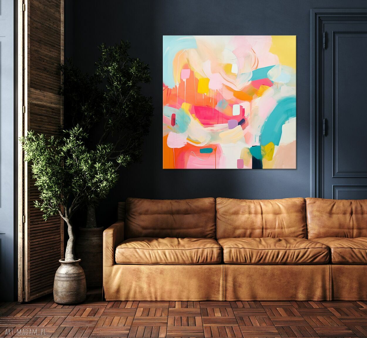 Pastelowa abstrakcja na płótnie 50x50 cm - kwadratowy obraz do salonu i biura