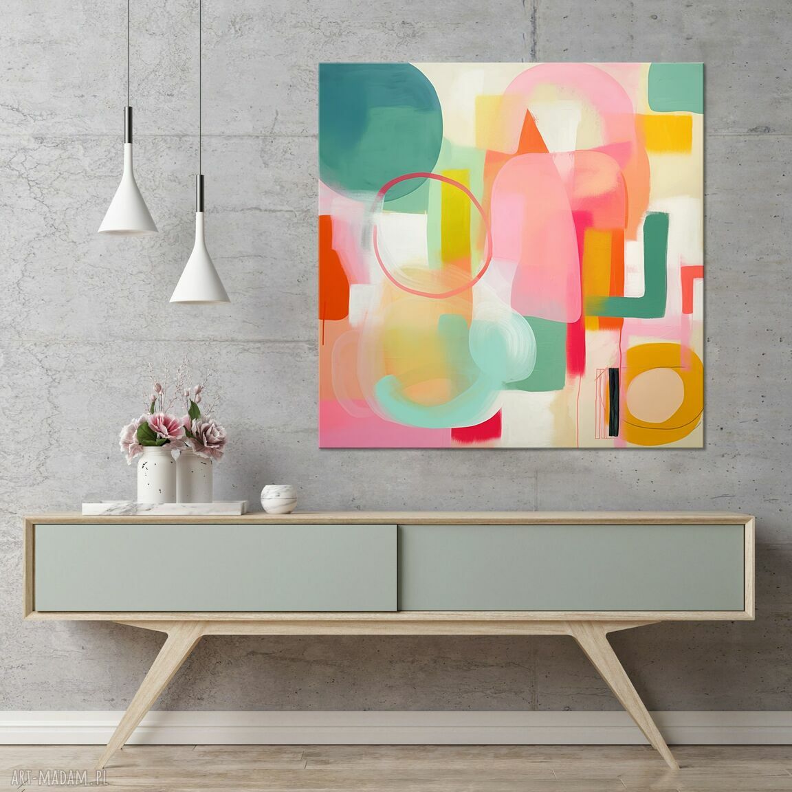 Pastelowa abstrakcja 80x80 cm - kolorowy obraz abstrakcyjny na płótnie