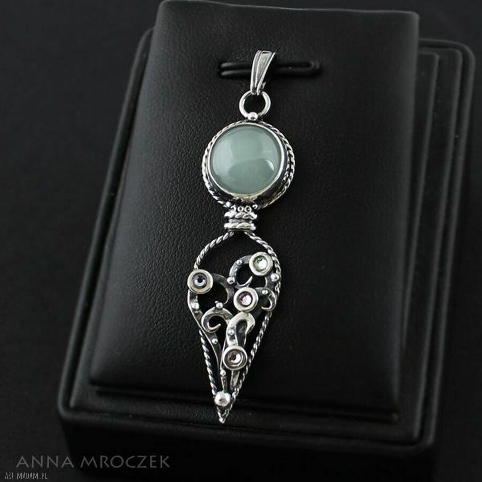Pastelowe Pnącze - srebrny wisior z amazonitem i kryształkami Swarovski