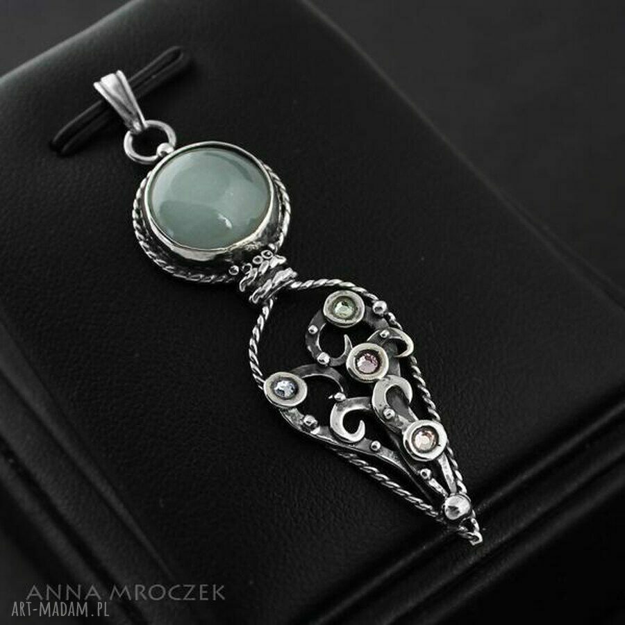 Pastelowe Pnącze - srebrny wisior z amazonitem i kryształkami Swarovski