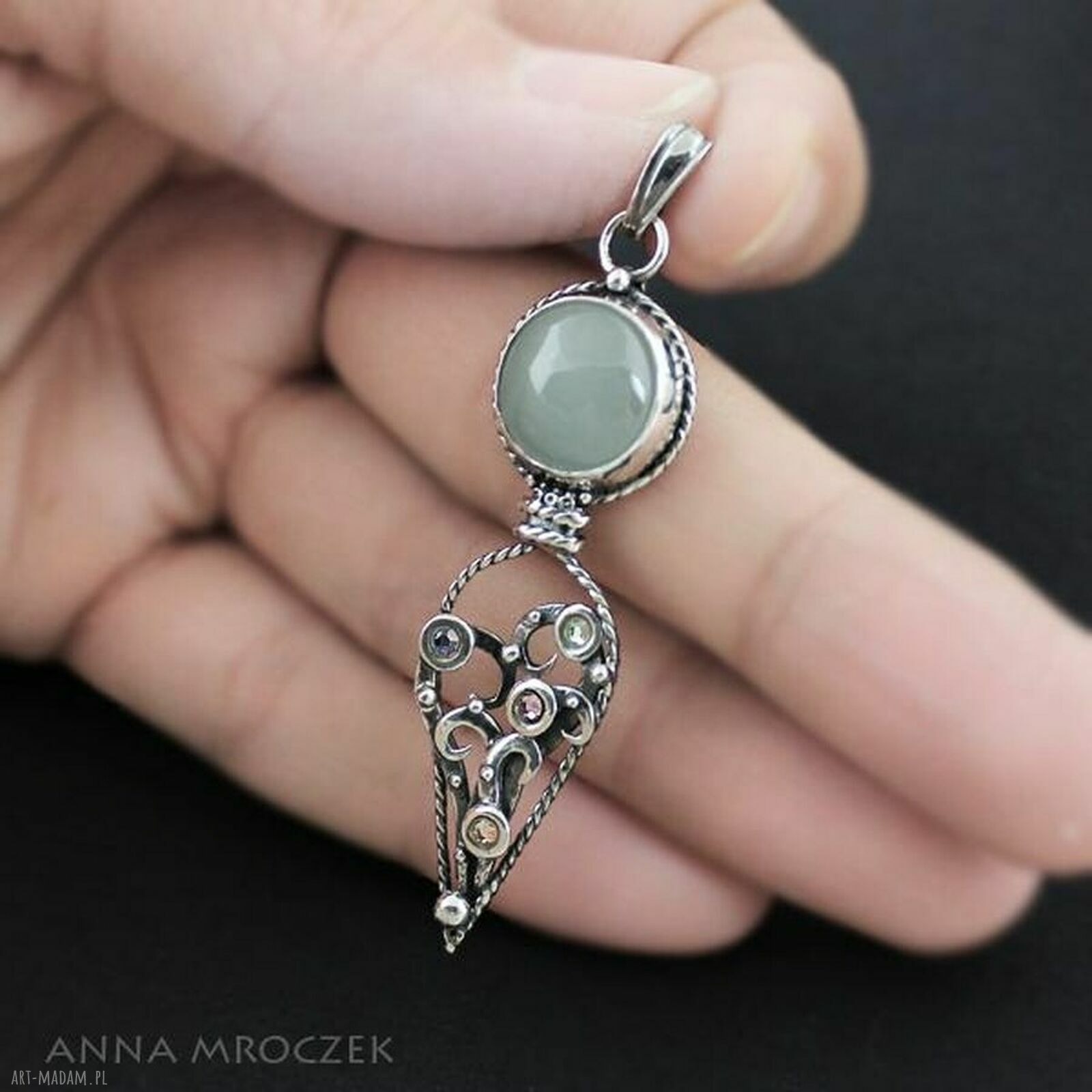 Pastelowe Pnącze - srebrny wisior z amazonitem i kryształkami Swarovski