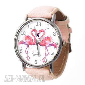 flamingi - skórzany zegarek z dużą