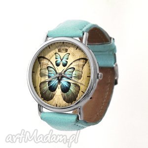 motyl - skórzany zegarek z dużą tarczą egginegg