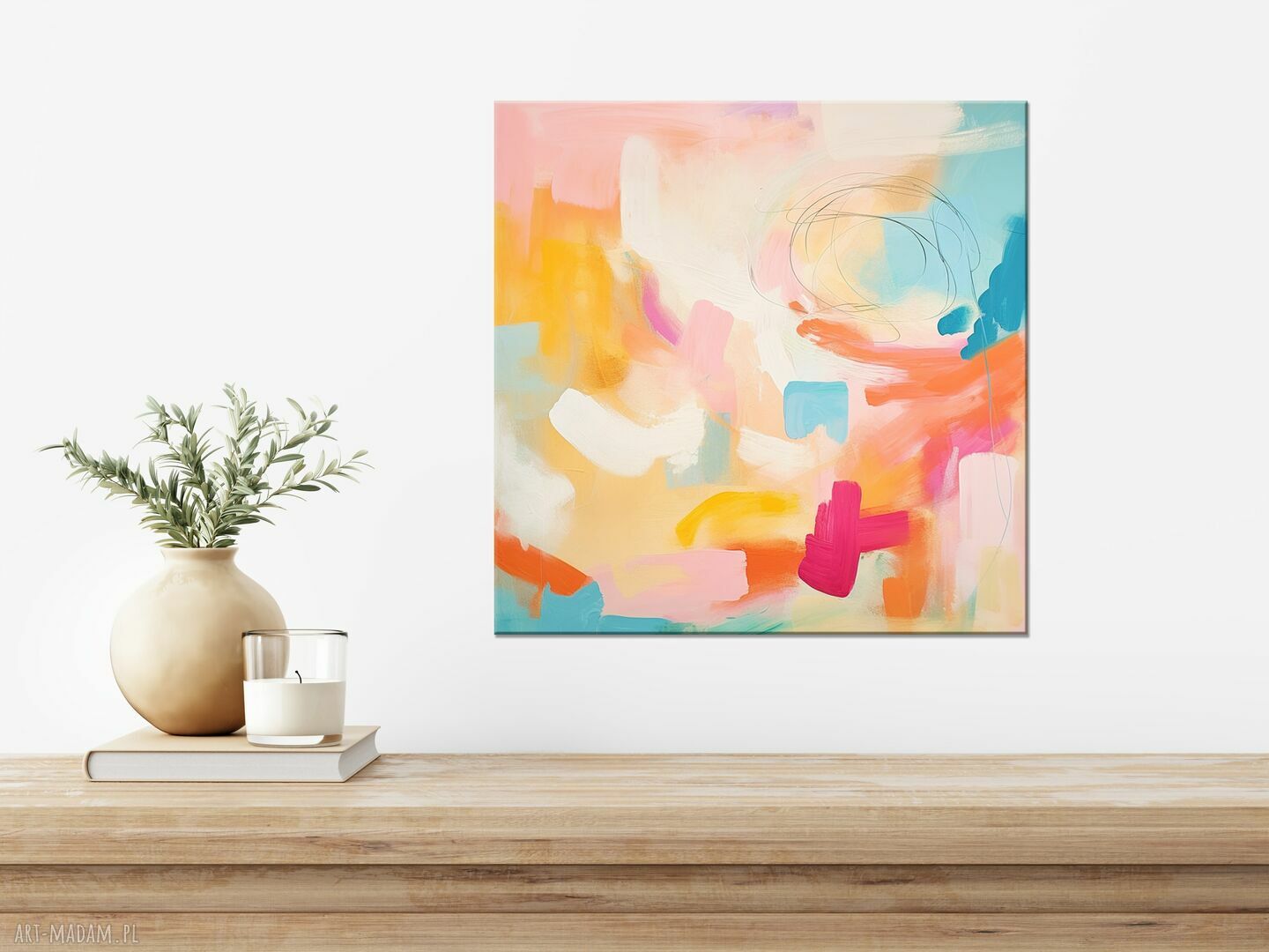 Pomarańczowy obraz abstrakcyjny w pastelach 50x50 cm - do salonu