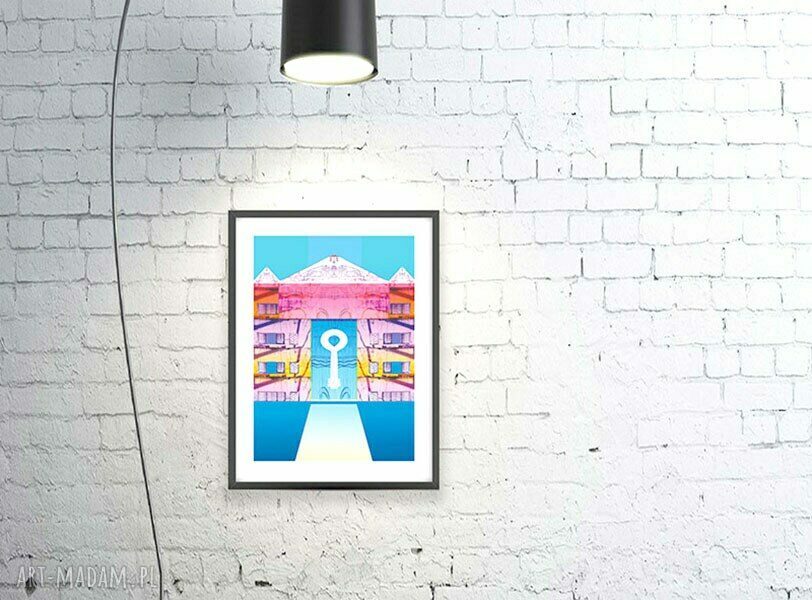 Pastelowy plakat 21x30 z surrealizmem do sypialni - niebiesko-różowa grafika