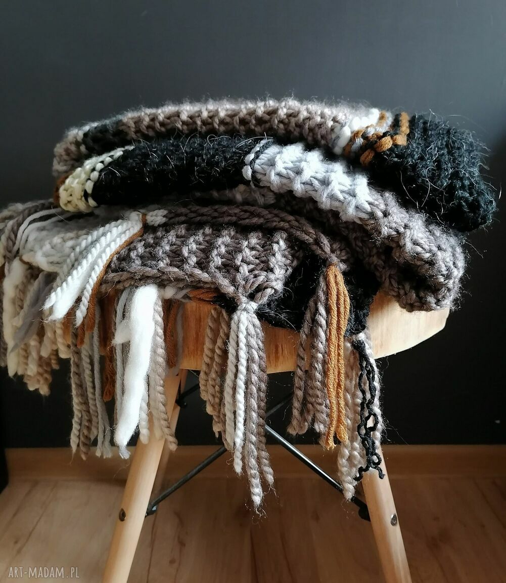 Gruby pled koc narzuta drutach prezent pasy ręcznie wykonany