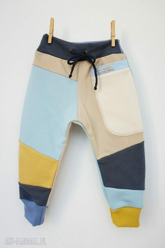 PATCH PANTS spodnie 74 - 104 cm krem & błękit