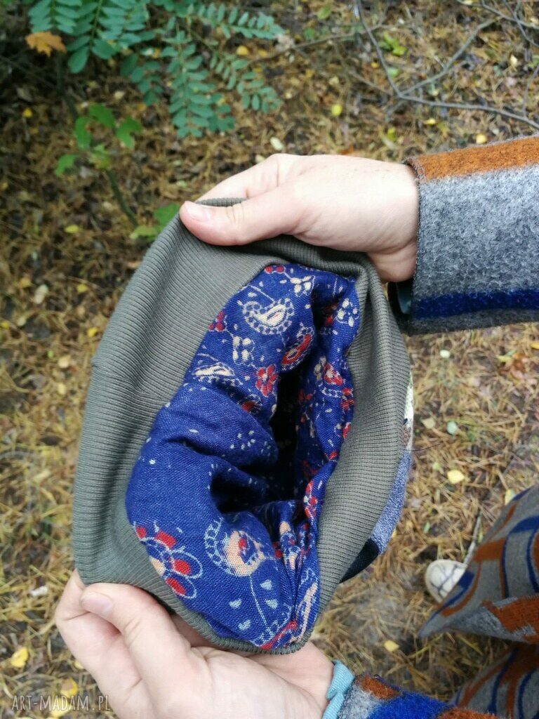 Kolorowa czapka boho etno Smerfetka patchworkowa na podszewce - rozmiar uniwersalny