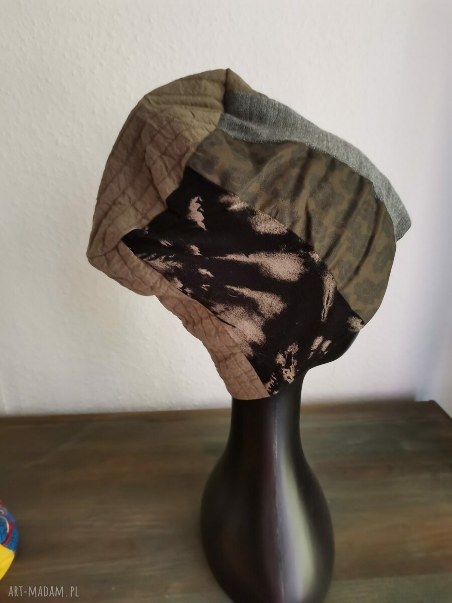 Czapka patchworkowa damska Folk Ruda Klara na podszewce