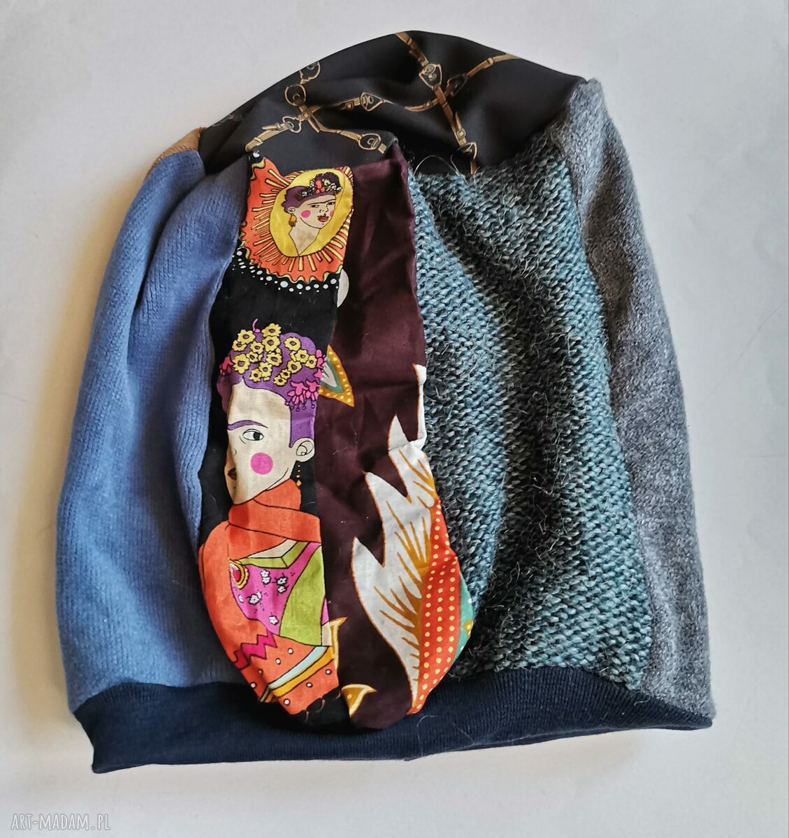 Czapka patchworkowa Frida Kahlo dla kobiet - na podszewce, rozmiar uniwersalny