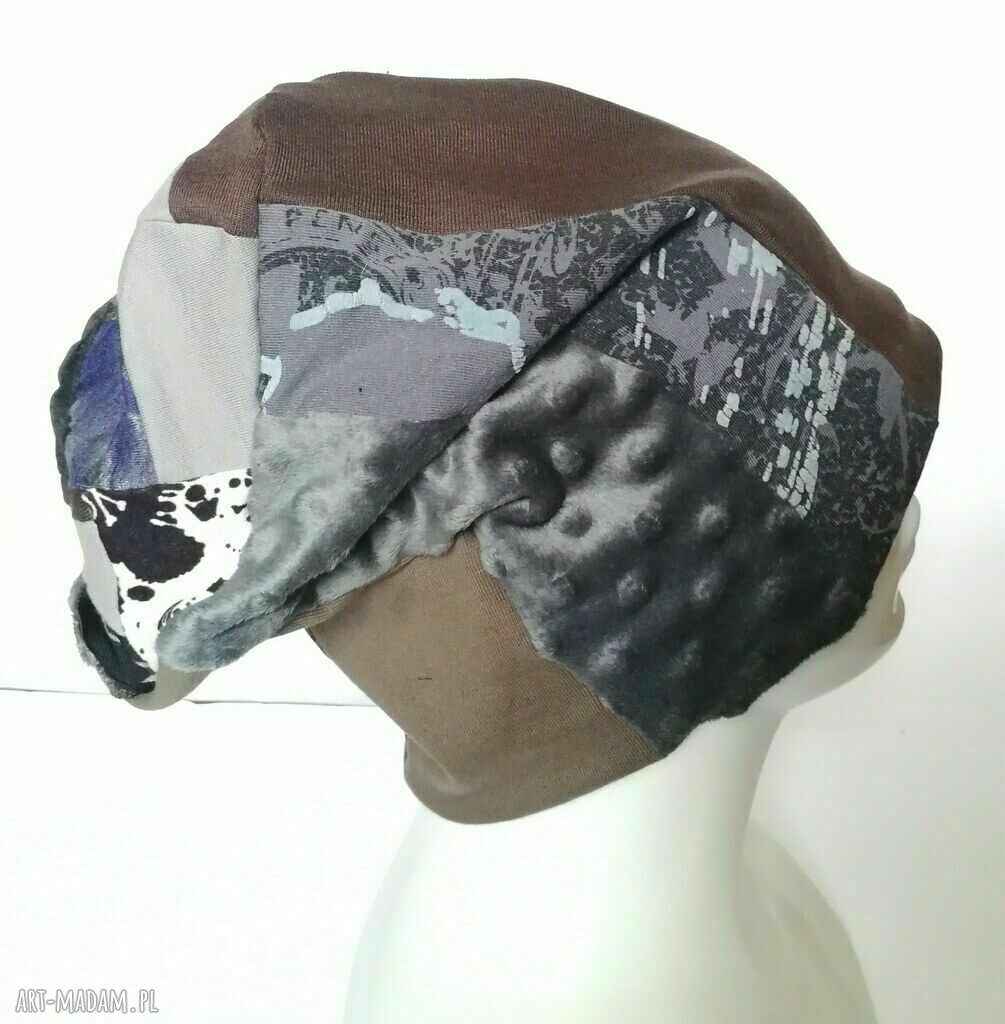 Czapka patchworkowa wiosenna na podszewce Unisex Etno Boho - rozmiar uniwersalny